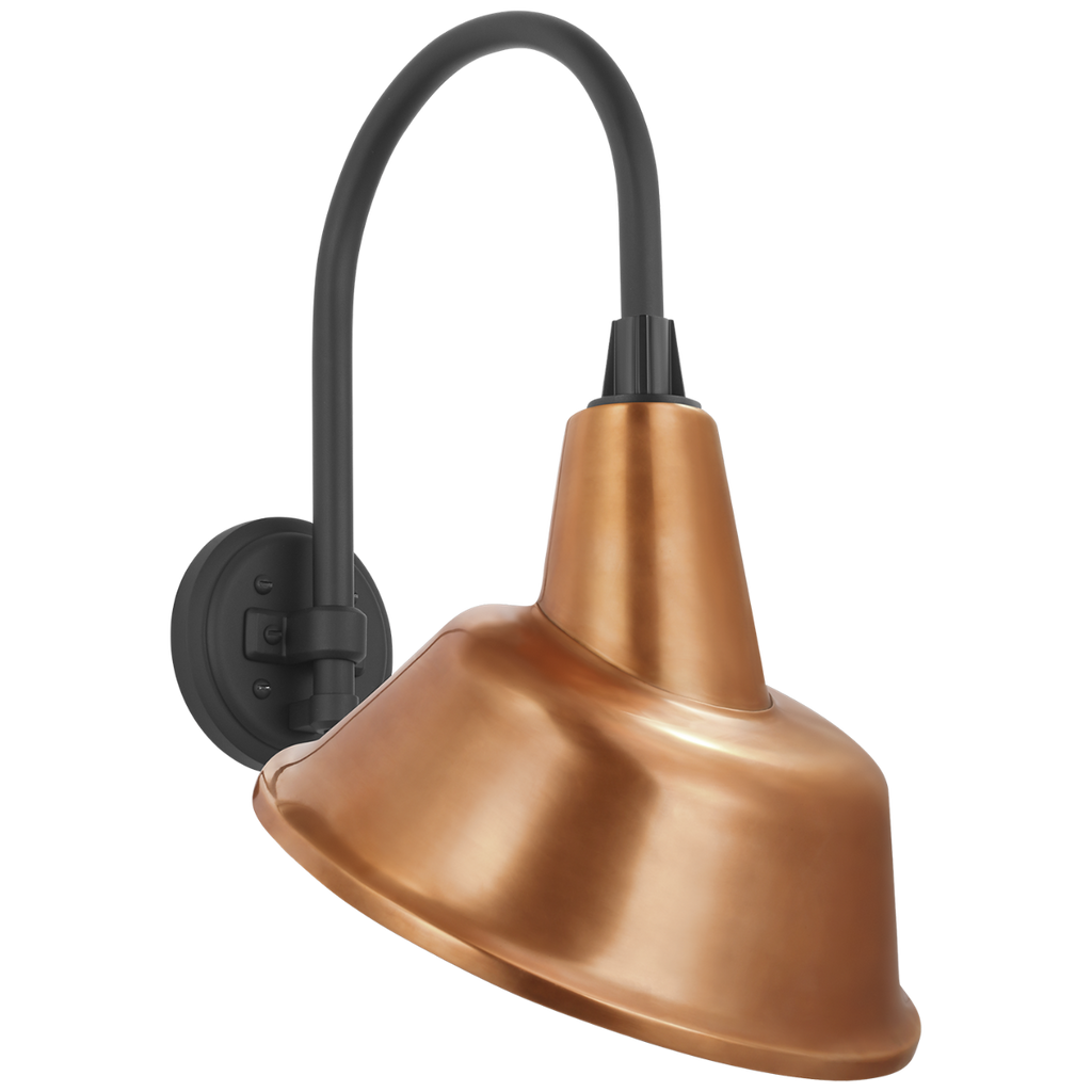 Academy 11" Arched Mack Barn Light | Matte Black | 12.5 | 12.5" Soft Copper Tilted Bowers Shade