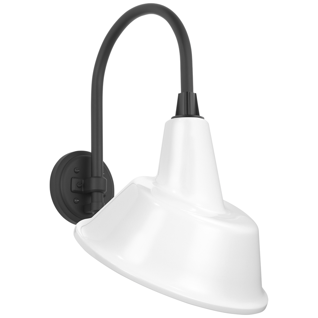 Academy 11" Arched Mack Barn Light | Matte Black | 12.5 | 12.5" White Tilted Bowers Shade