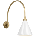 Academy 19.5" Arched Mack Barn Light | Hand-Rubbed Antique Brass | 9 | 9" White Conical Savannah Shade