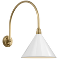 Academy 19.5" Arched Mack Barn Light | Hand-Rubbed Antique Brass | 12.5 | 12.5" White Conical Savannah Shade