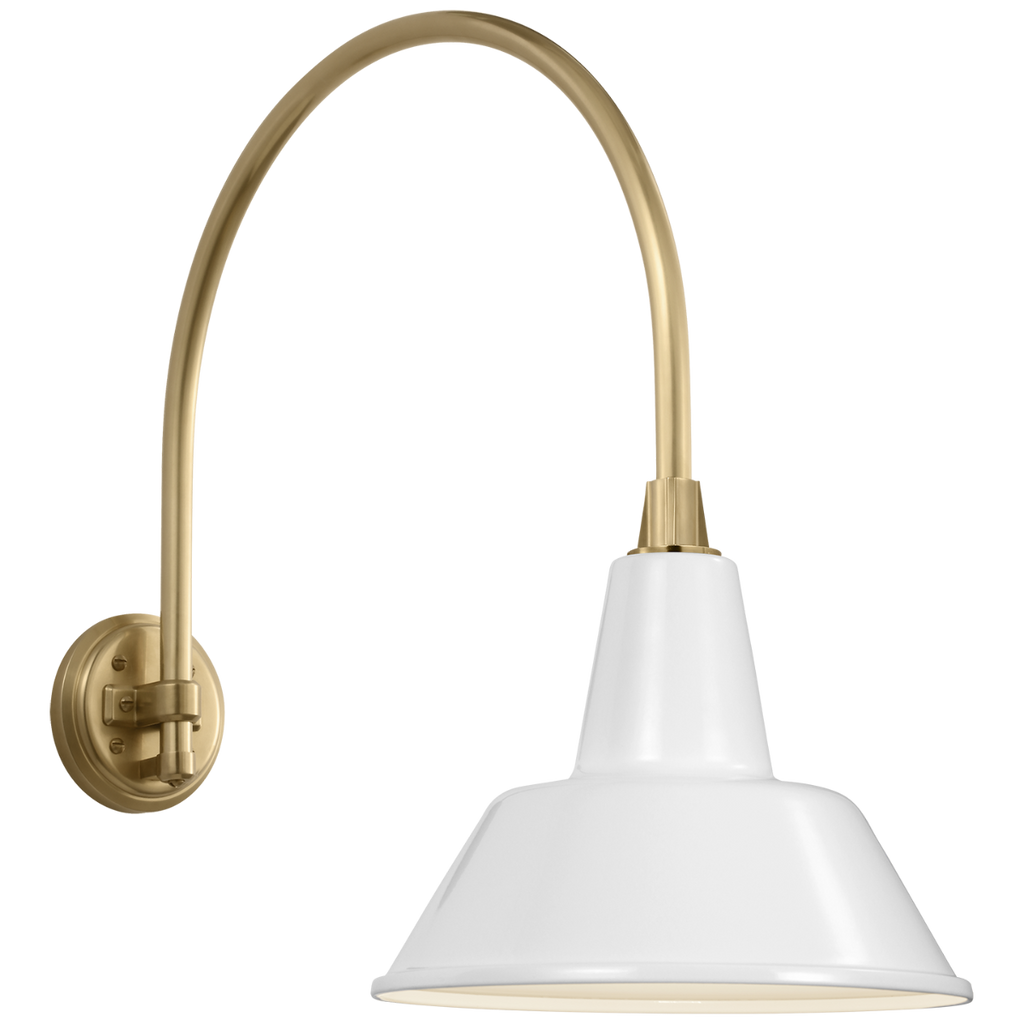 Academy 19.5" Arched Mack Barn Light | Hand-Rubbed Antique Brass | 12.5 | 12.5" White Bowers Shade