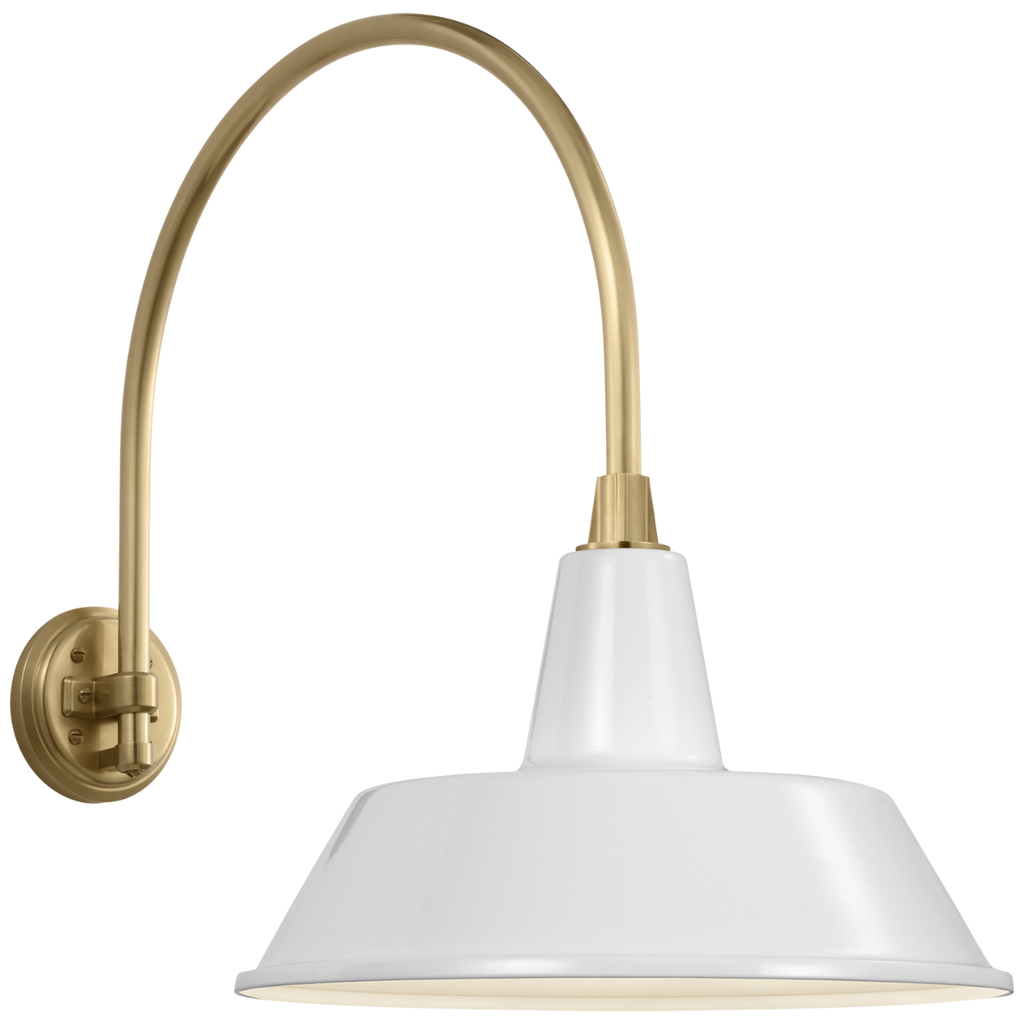 Academy 19.5" Arched Mack Barn Light | Hand-Rubbed Antique Brass | 16 | 16" White Bowers Shade