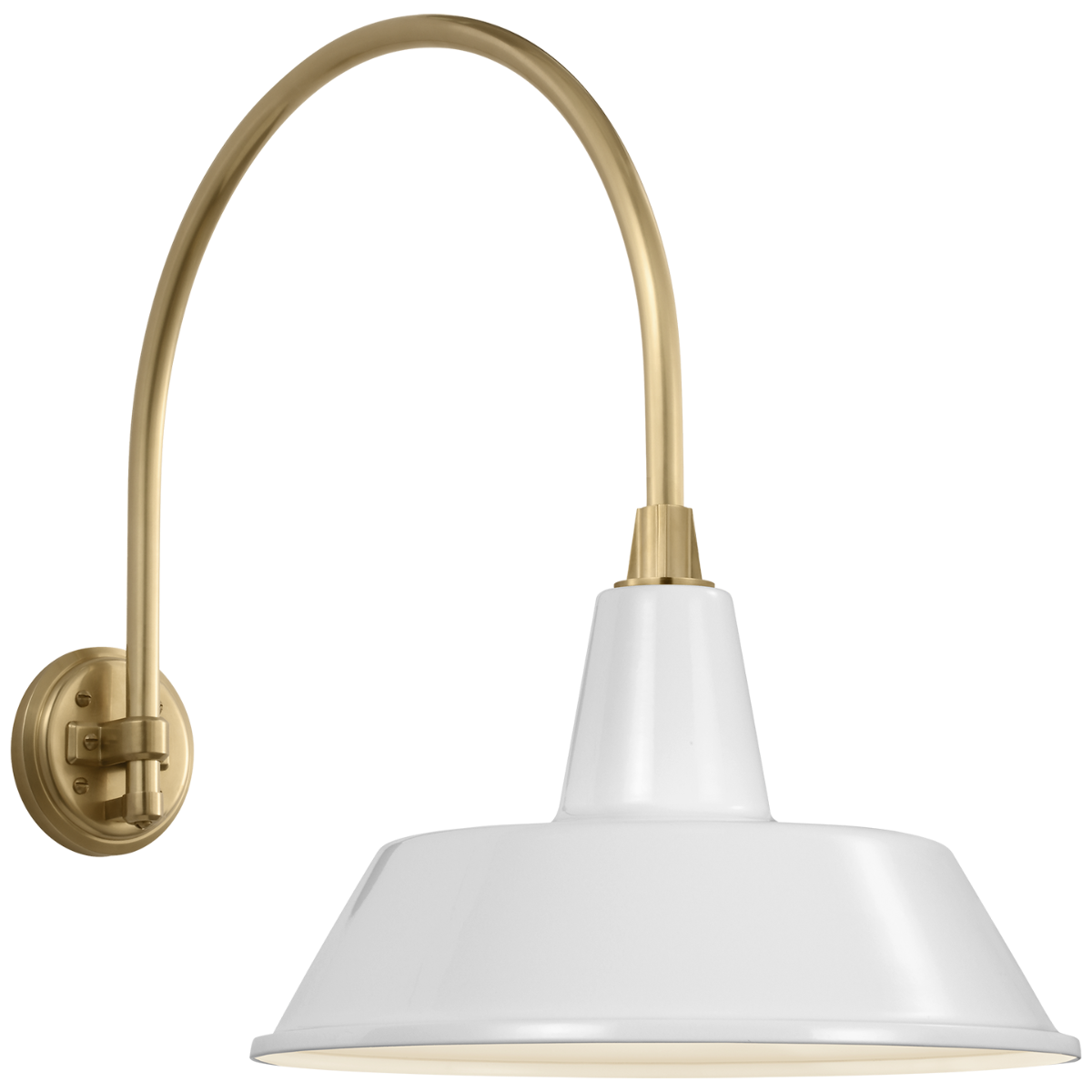Academy 19.5" Arched Mack Barn Light | Hand-Rubbed Antique Brass | 16 | 16" White Bowers Shade