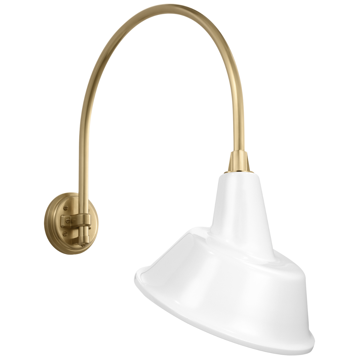 Academy 19.5" Arched Mack Barn Light | Hand-Rubbed Antique Brass | 12.5 | 12.5" White Tilted Bowers Shade