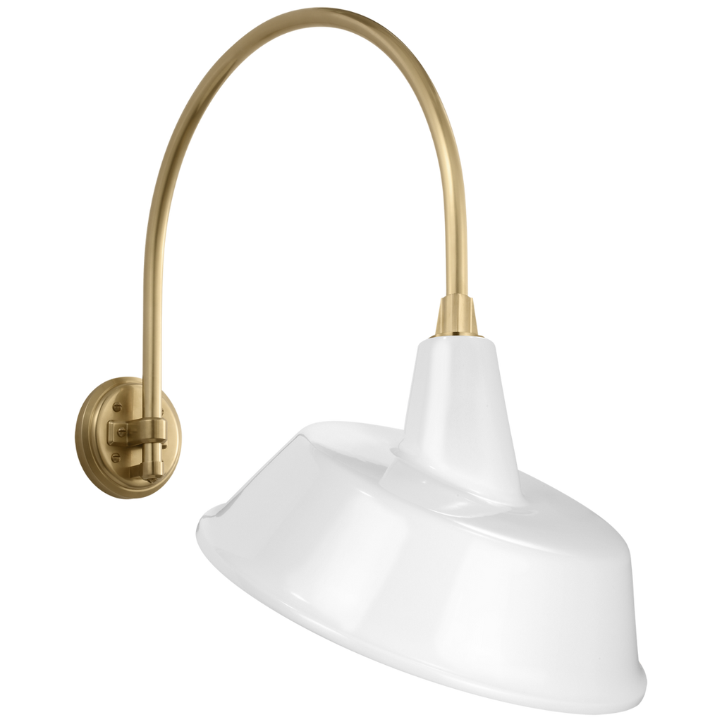 Academy 19.5" Arched Mack Barn Light | Hand-Rubbed Antique Brass | 16 | 16" White Tilted Bowers Shade