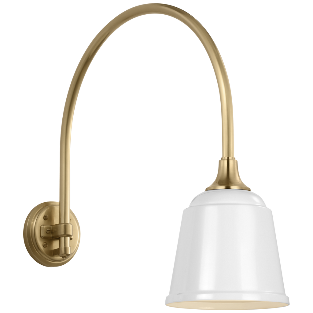 Academy 19.5" Arched Mack Barn Light | Hand-Rubbed Antique Brass | 8 | 8" White Rockhouse Shade