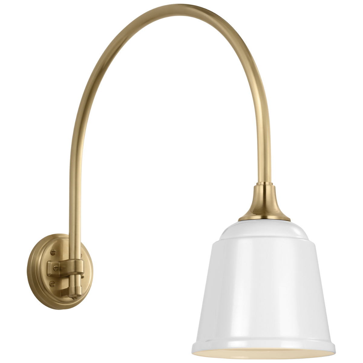 Academy 19.5" Arched Mack Barn Light | Hand-Rubbed Antique Brass | 8 | 8" White Rockhouse Shade