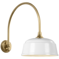 Academy 19.5" Arched Mack Barn Light | Hand-Rubbed Antique Brass | 12.5 | 12.5" White Rockhouse Shade