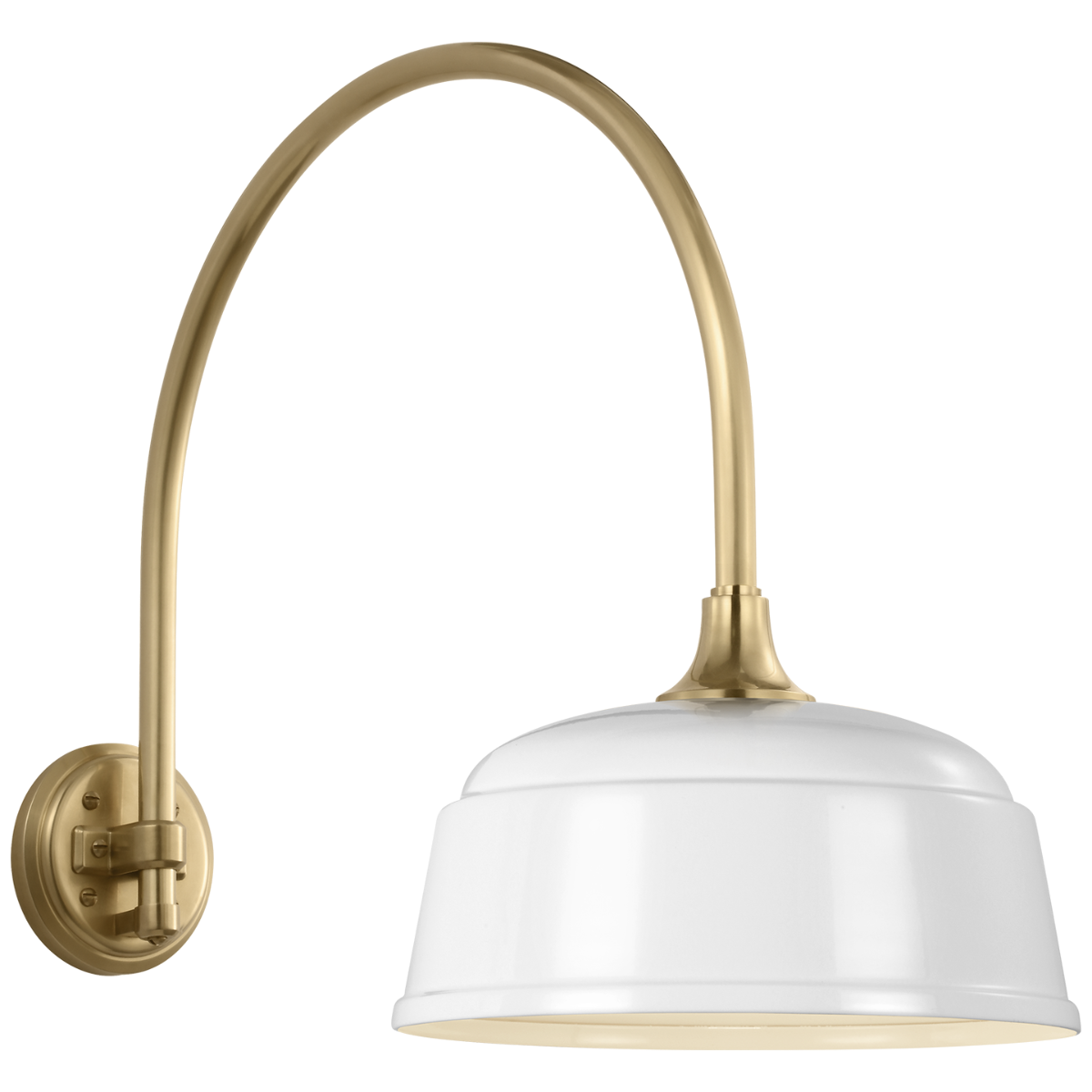 Academy 19.5" Arched Mack Barn Light | Hand-Rubbed Antique Brass | 12.5 | 12.5" White Rockhouse Shade