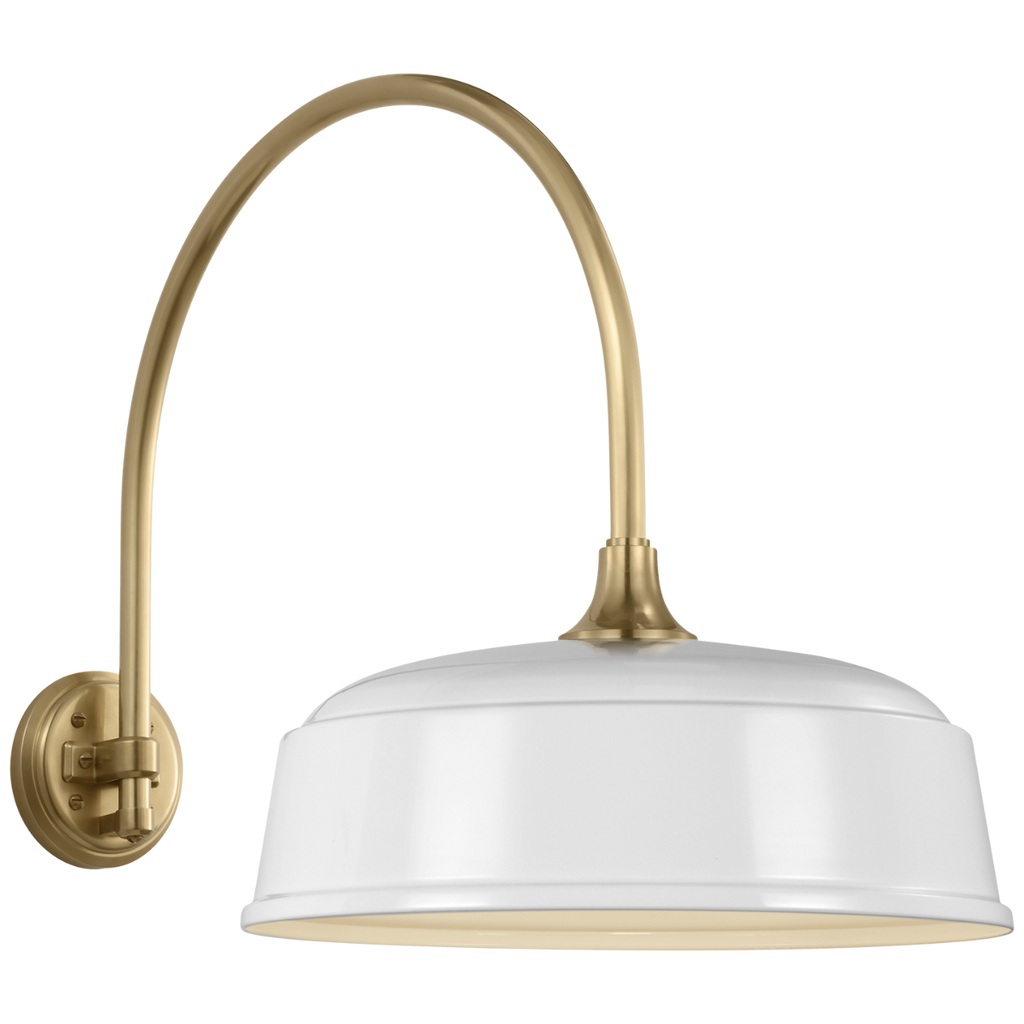 Academy 19.5" Arched Mack Barn Light | Hand-Rubbed Antique Brass | 16 | 16" White Rockhouse Shade