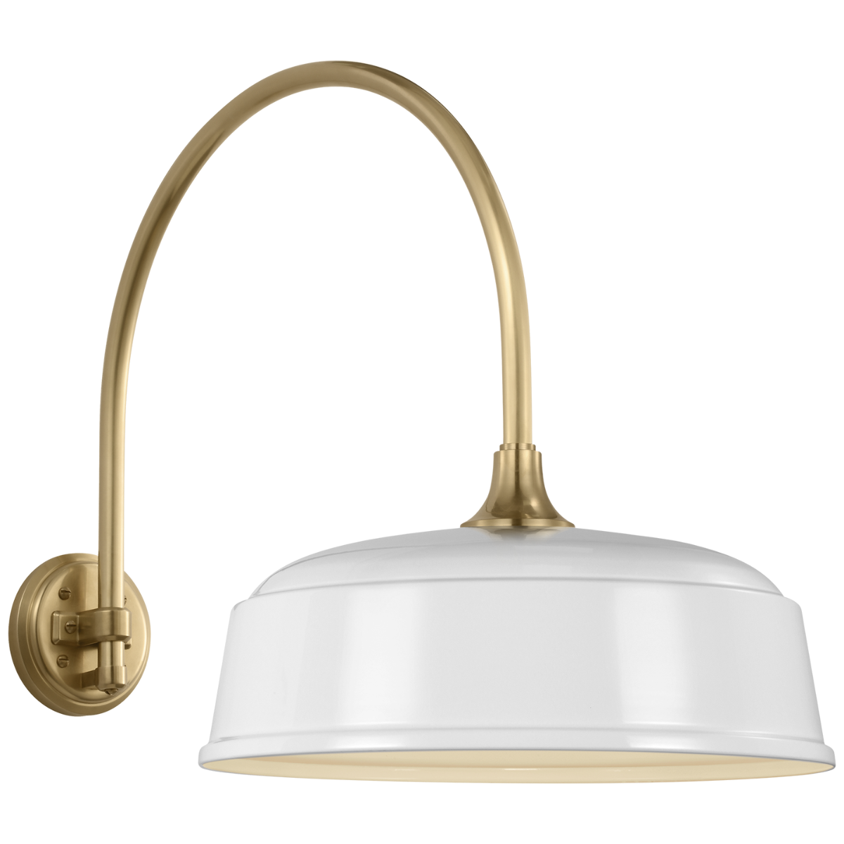 Academy 19.5" Arched Mack Barn Light | Hand-Rubbed Antique Brass | 16 | 16" White Rockhouse Shade