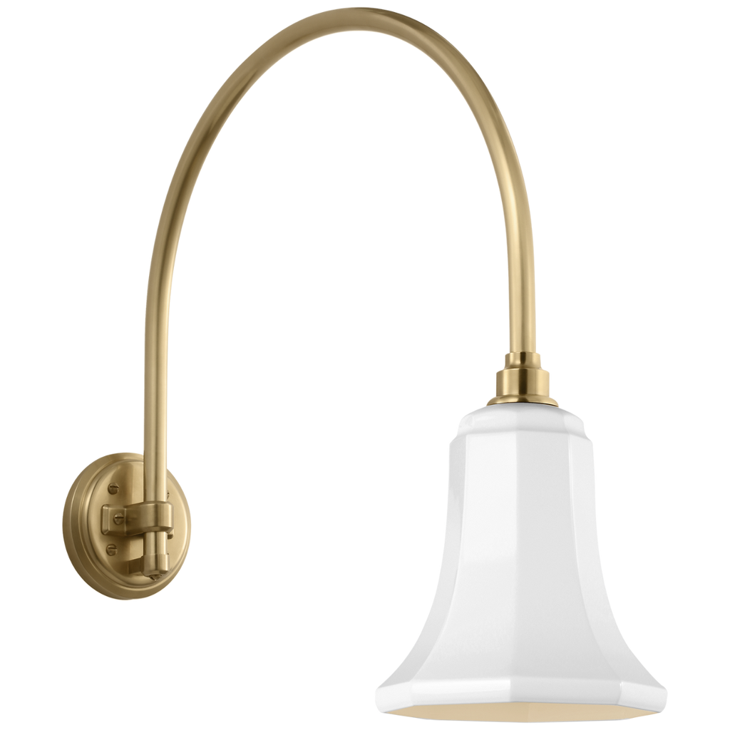 Academy 19.5" Arched Mack Barn Light | Hand-Rubbed Antique Brass | 7.5 | 7.5" White Savannah Shade