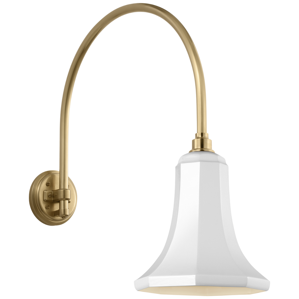 Academy 19.5" Arched Mack Barn Light | Hand-Rubbed Antique Brass | 9.25 | 9.25" White Savannah Shade