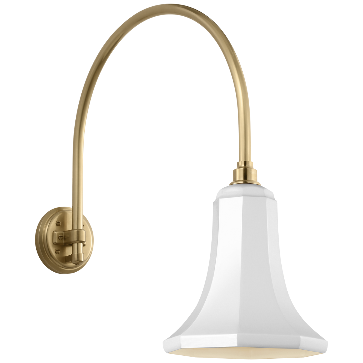 Academy 19.5" Arched Mack Barn Light | Hand-Rubbed Antique Brass | 9.25 | 9.25" White Savannah Shade