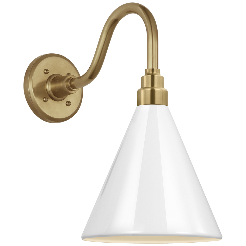 Academy 11" Flynn Barn Light | Hand-Rubbed Antique Brass | 9 | 9" White Conical Savannah Shade