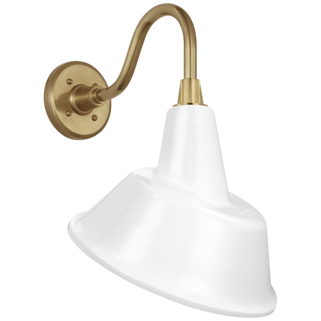 Academy 11" Flynn Barn Light | Hand-Rubbed Antique Brass | 12.5 | 12.5" White Tilted Tilted Bowers Shade