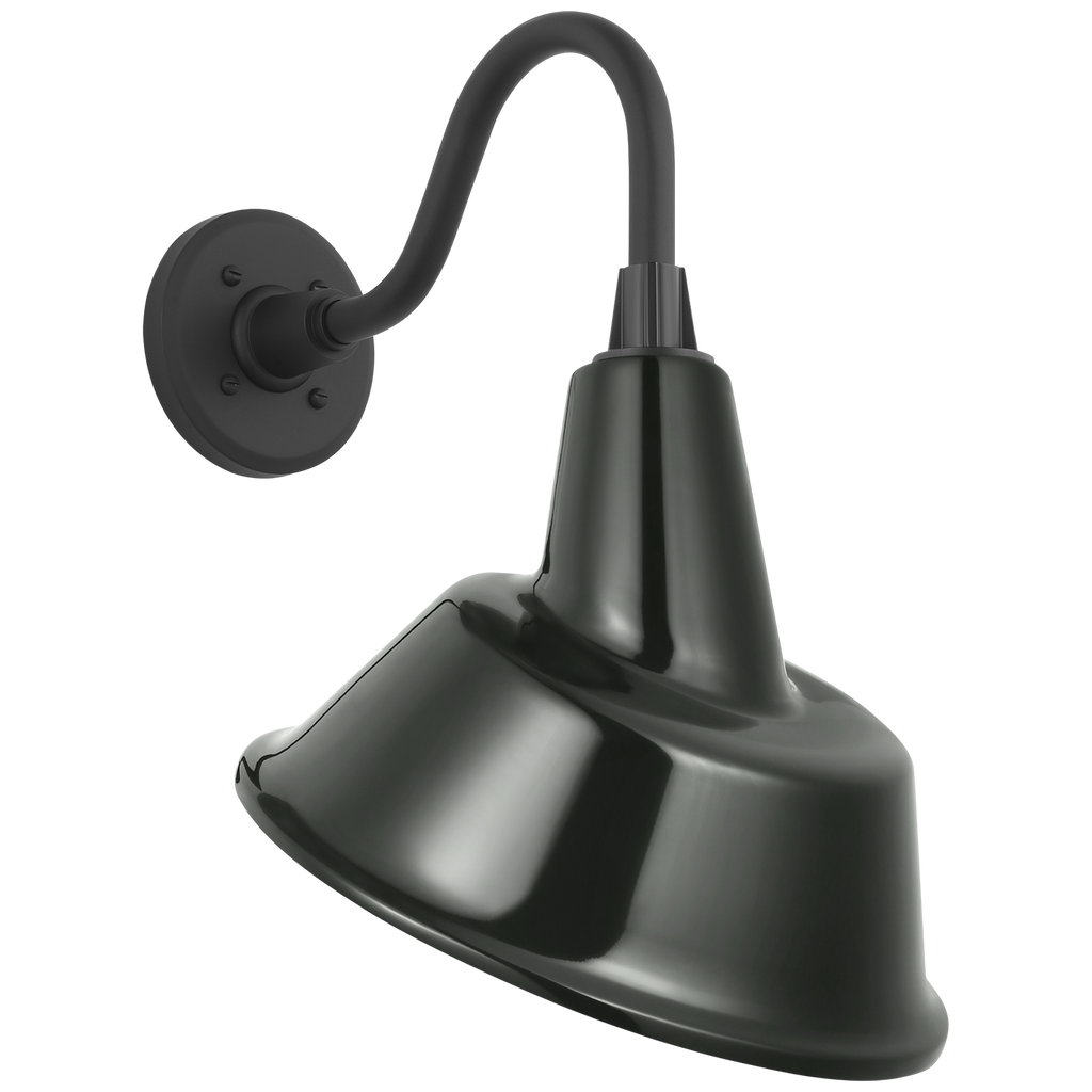 Academy 11" Flynn Barn Light | Matte Black | 12.5 | 12.5" Green Tilted Bowers Shade