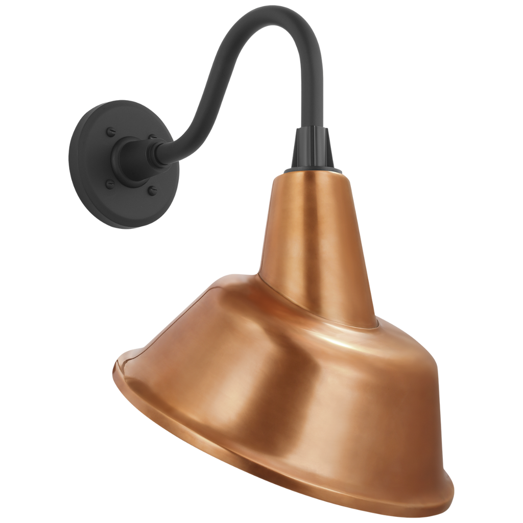 Academy 11" Flynn Barn Light | Matte Black | 12.5 | 12.5" Soft Copper Tilted Bowers Shade