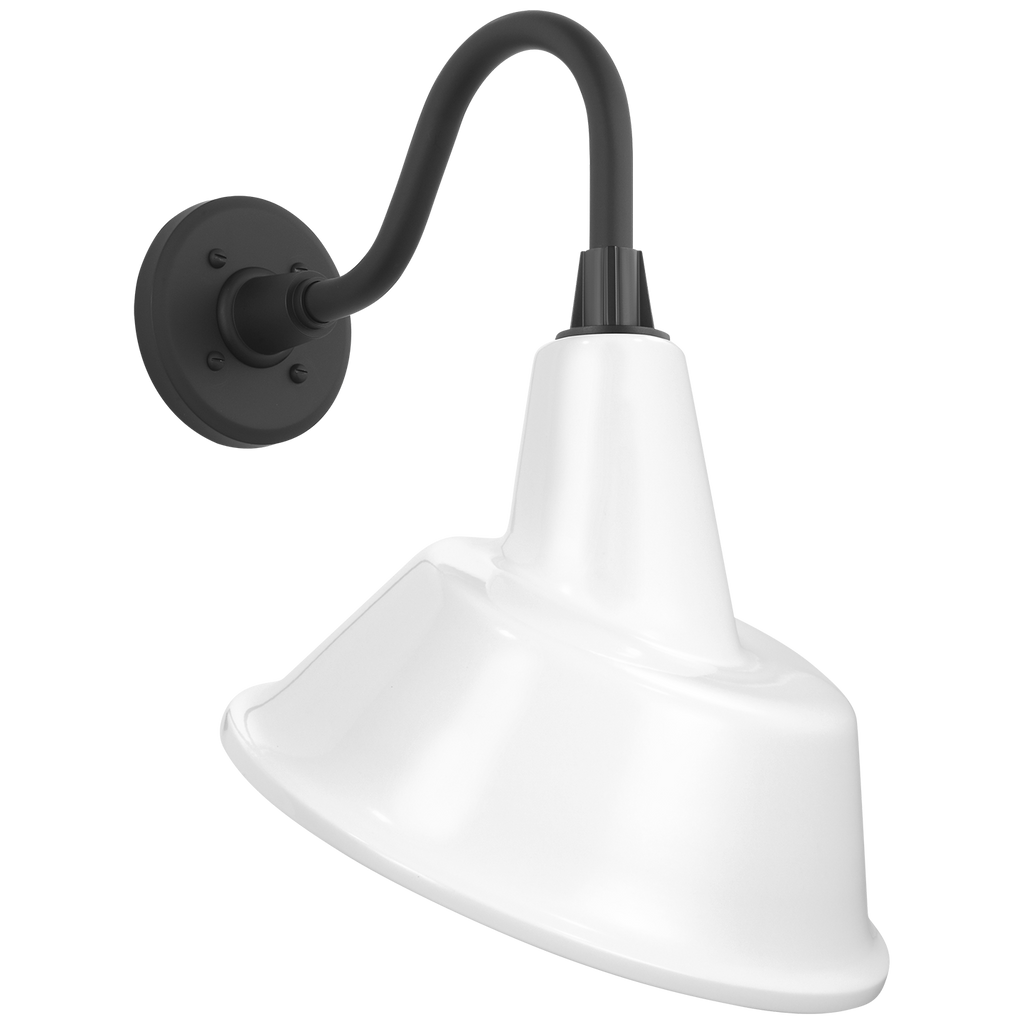 Academy 11" Flynn Barn Light | Matte Black | 12.5 | 12.5" White Tilted Bowers Shade