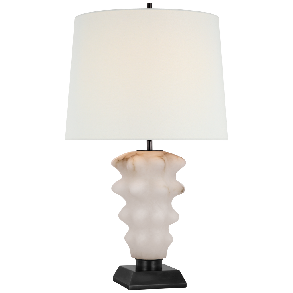Luxor Large Table Lamp | Alabaster and Bronze | Linen Shade