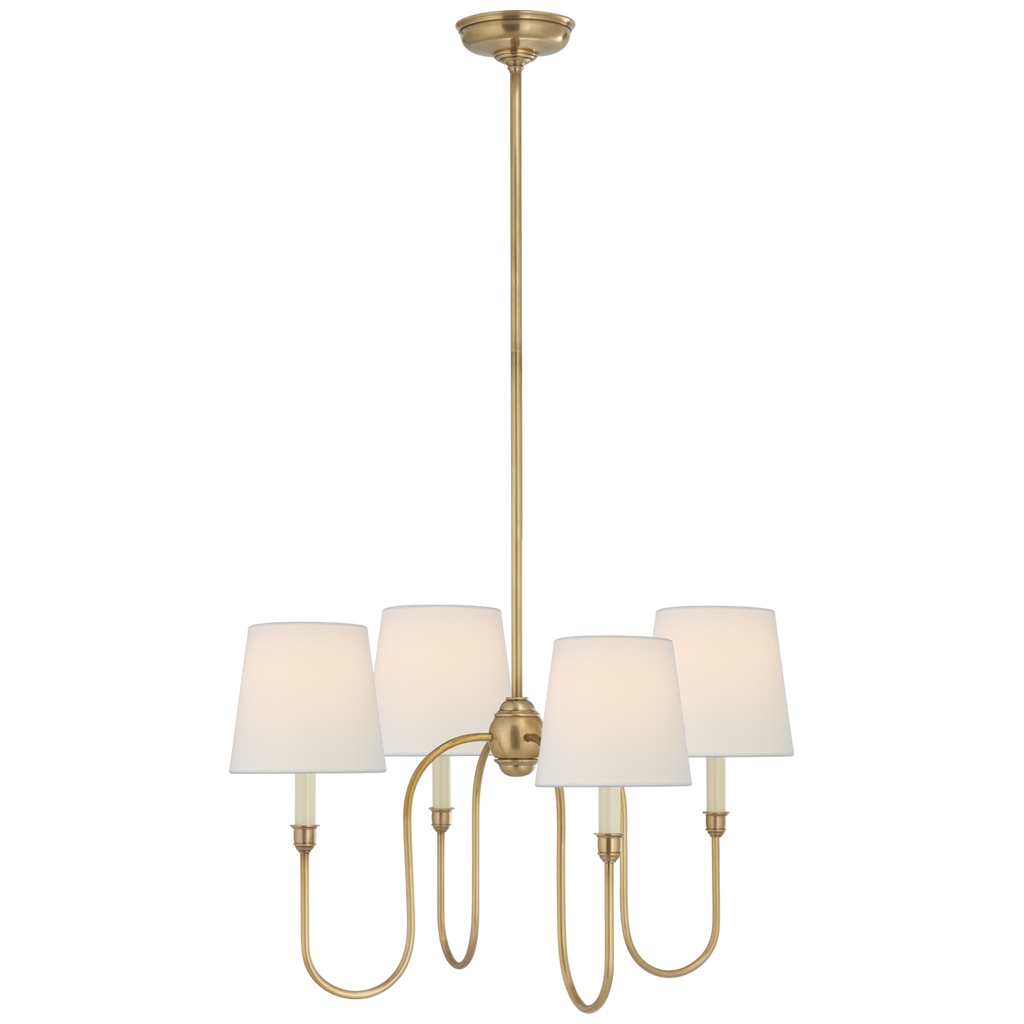 Vendome Small Chandelier | Hand-Rubbed Antique Brass | Linen Shades