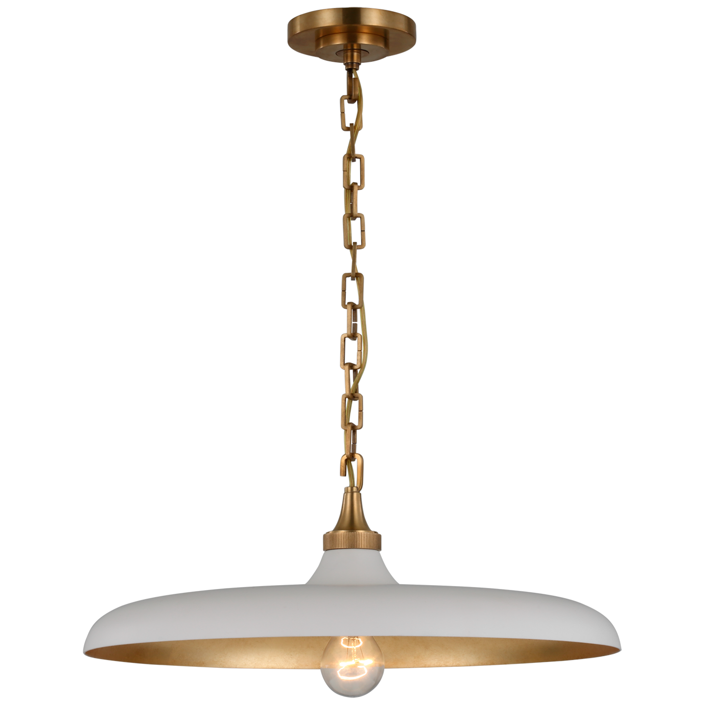 Piatto Medium Pendant | Hand-Rubbed Antique Brass | Plaster White Shade