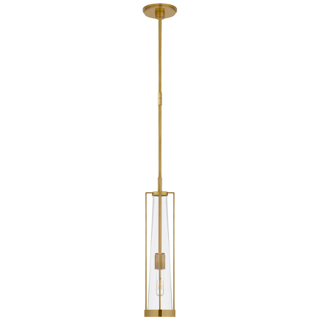 Calix Tall Pendant | Hand-Rubbed Antique Brass | Clear Glass