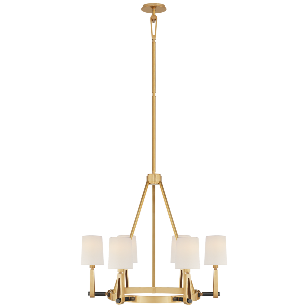 Alpha Medium Chandelier | Hand-Rubbed Antique Brass and Bronze | Linen Shades