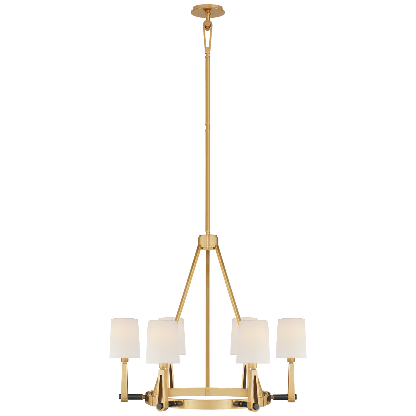 Alpha Medium Chandelier | Hand-Rubbed Antique Brass and Bronze | Linen Shades