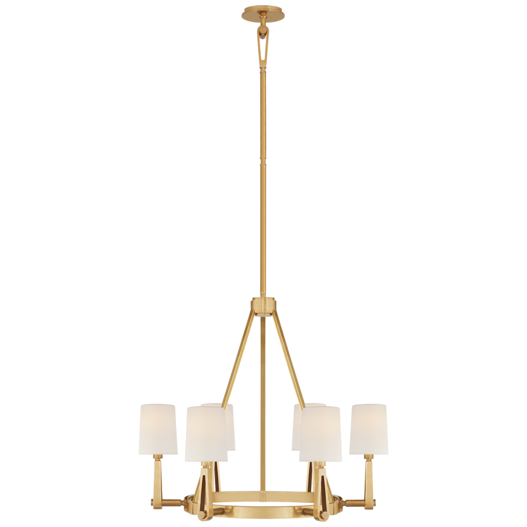 Alpha Medium Chandelier | Hand-Rubbed Antique Brass | Linen Shades