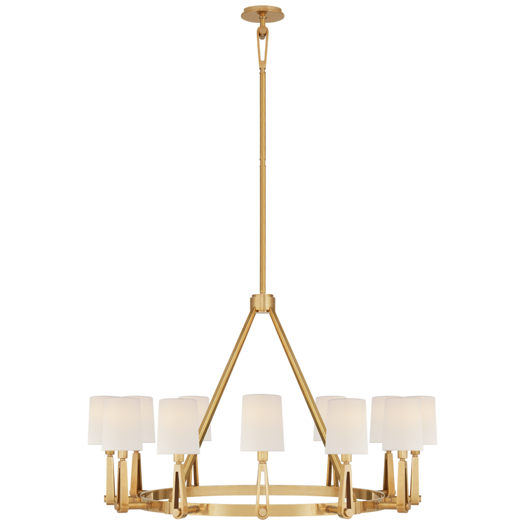 Alpha Grande Chandelier | Hand-Rubbed Antique Brass | Linen Shades
