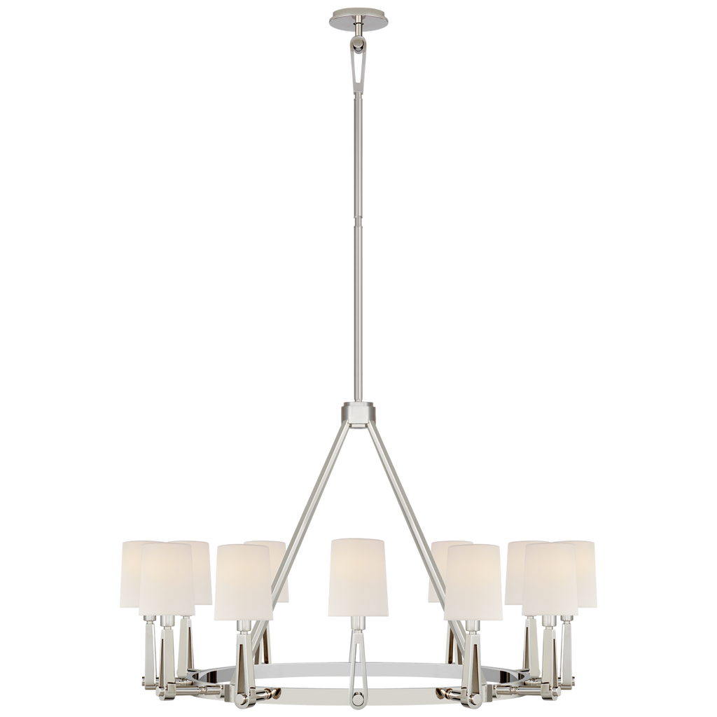 Alpha Grande Chandelier | Polished Nickel | Linen Shades