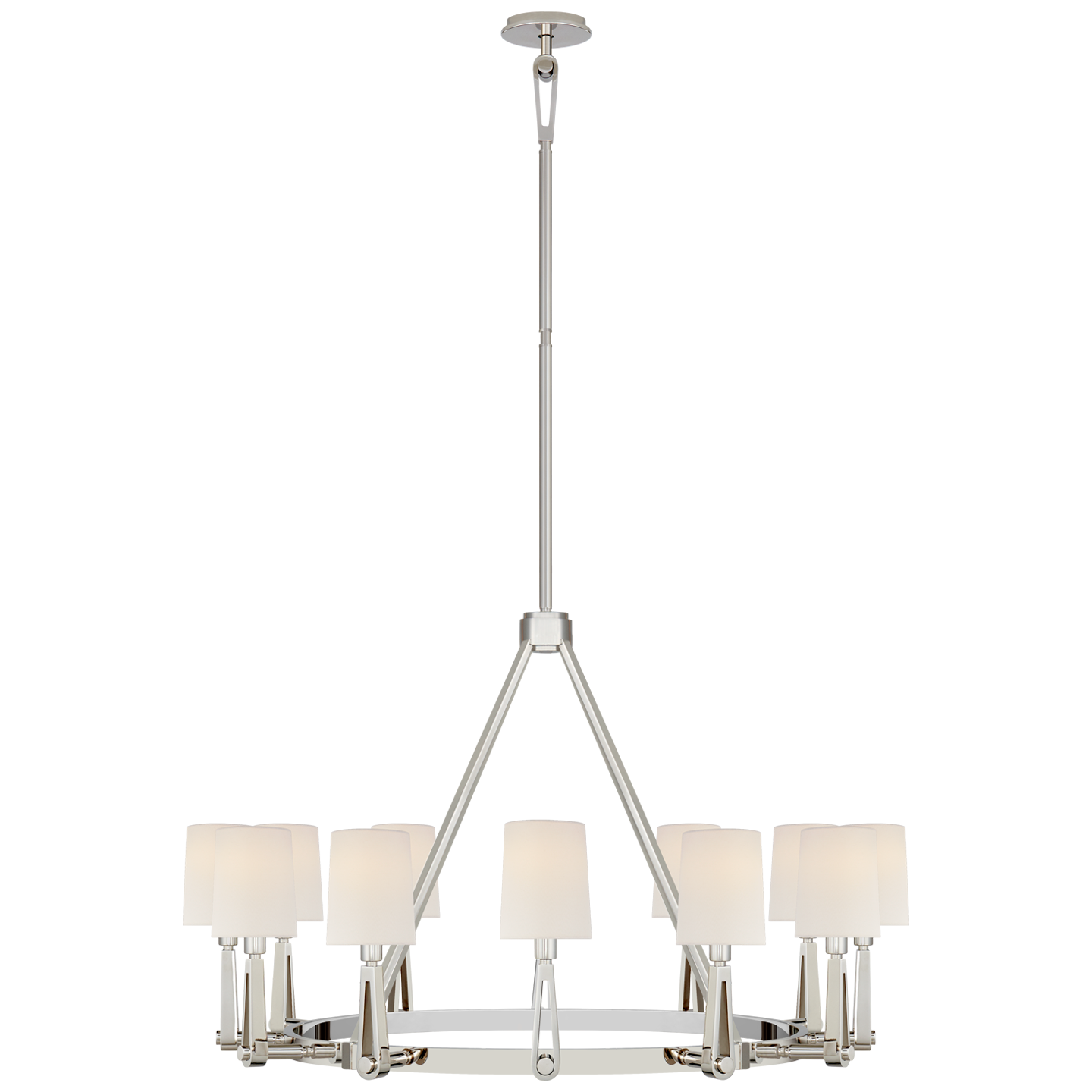 Alpha Grande Chandelier | Polished Nickel | Linen Shades