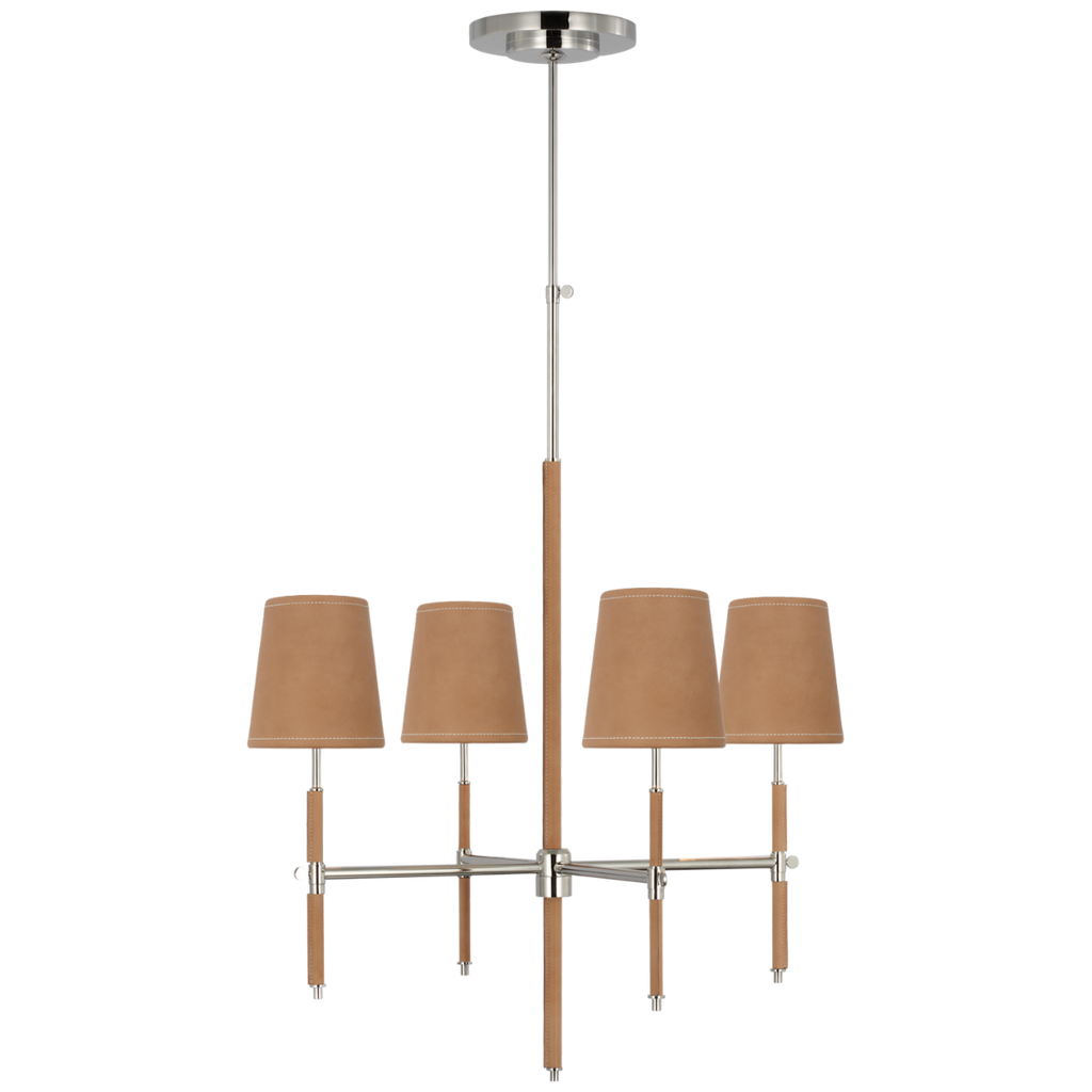 Bryant Small Wrapped Chandelier | Polished Nickel and Natural Leather | Natural Leather Shade