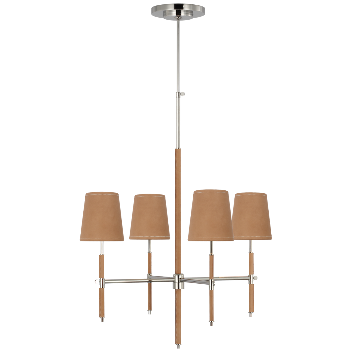 Bryant Small Wrapped Chandelier | Polished Nickel and Natural Leather | Natural Leather Shade