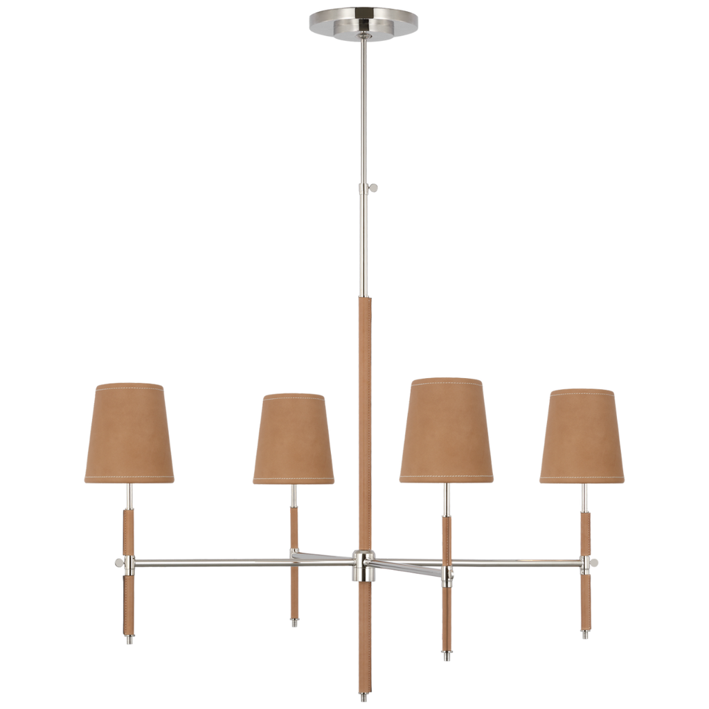 Bryant Large Wrapped Chandelier | Polished Nickel and Natural Leather | Natural Leather Shade