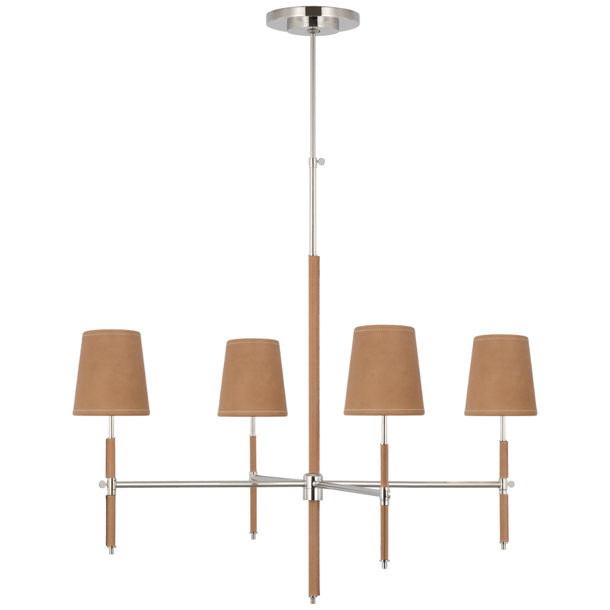 Bryant Large Wrapped Chandelier | Polished Nickel and Natural Leather | Natural Leather Shade