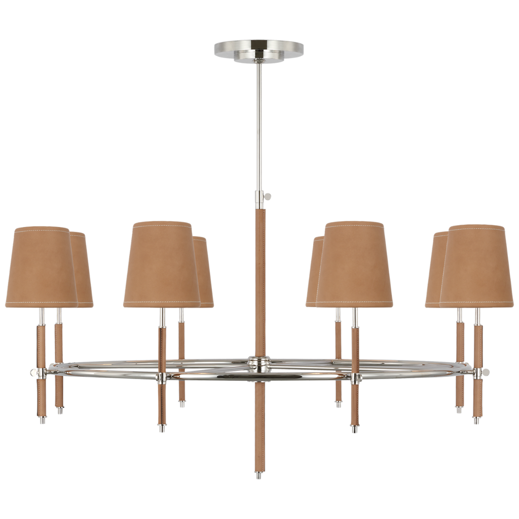 Bryant Wrapped Ring Chandelier | Polished Nickel and Natural Leather | Natural Leather Shade