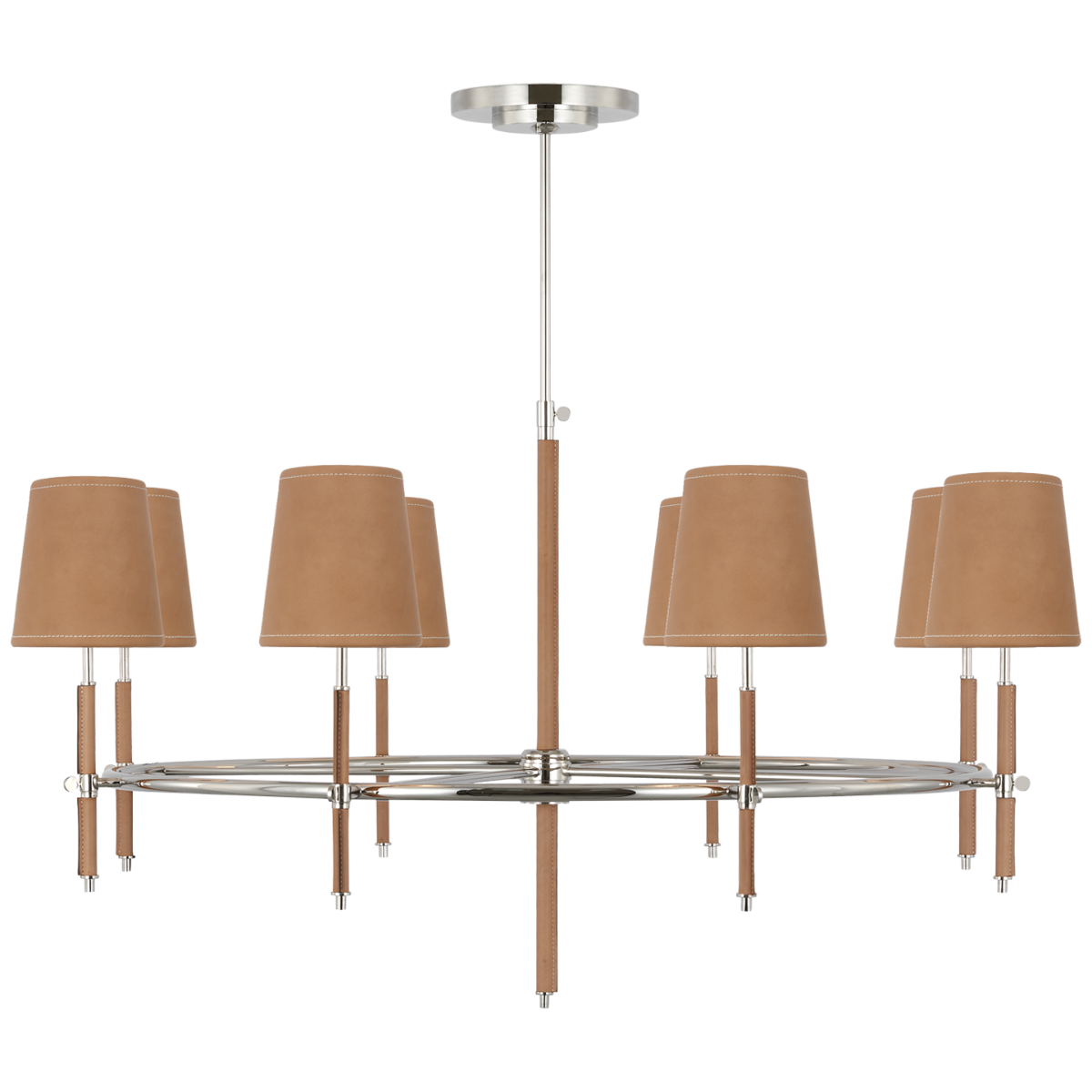Bryant Wrapped Ring Chandelier | Polished Nickel and Natural Leather | Natural Leather Shade
