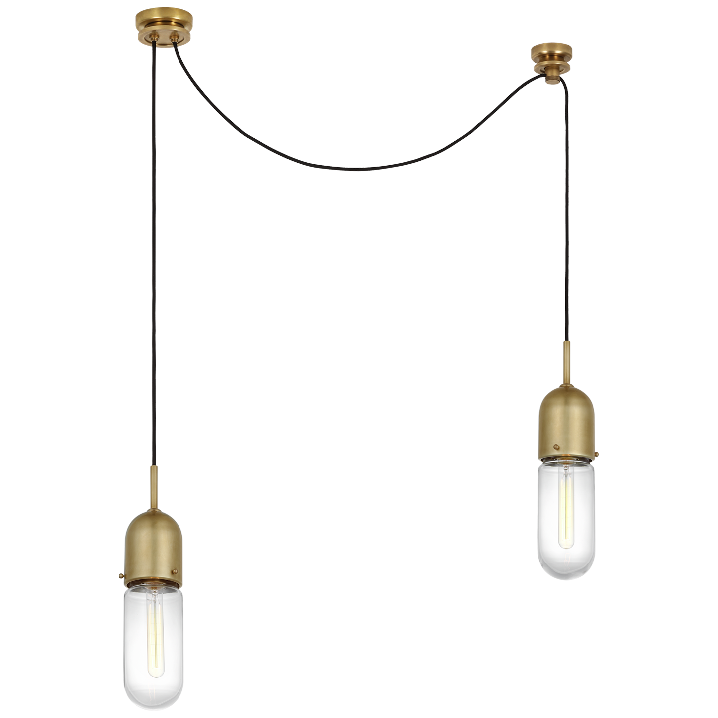 Junio 2-Light Chandelier | Hand-Rubbed Antique Brass | Clear Glass