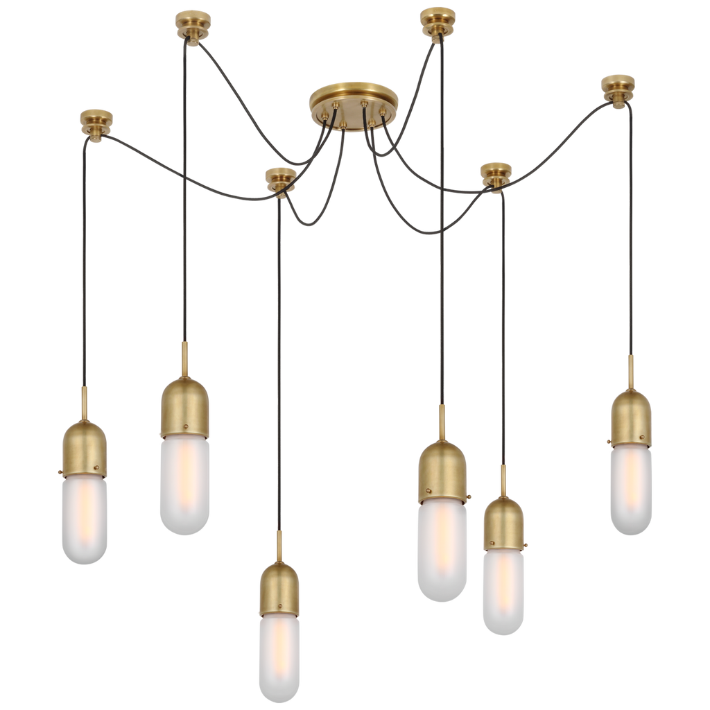 Junio 6-Light Chandelier | Hand-Rubbed Antique Brass | Frosted Glass