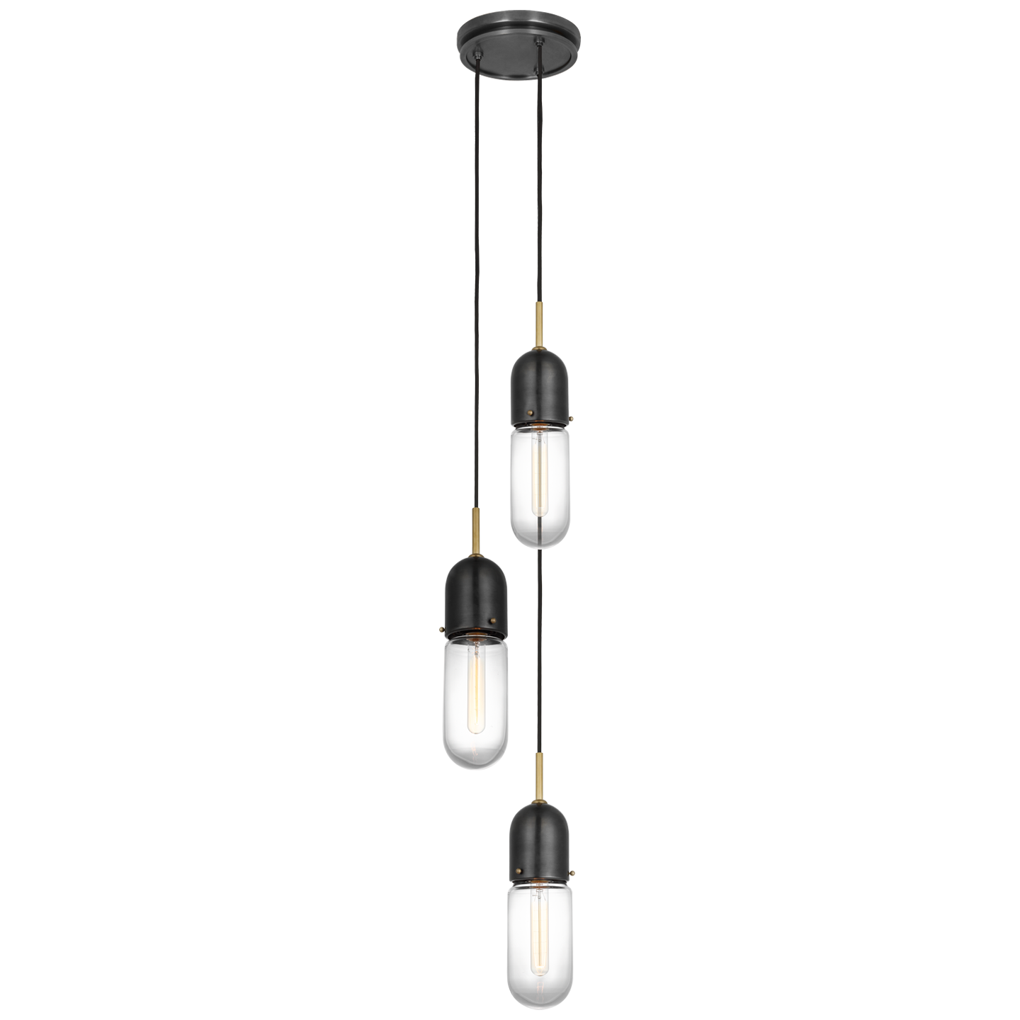 Junio 3-Light Pendant | Bronze and Brass | Clear Glass