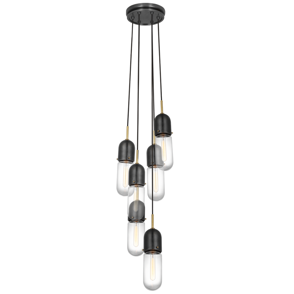 Junio 6-Light Pendant | Bronze and Brass | Clear Glass