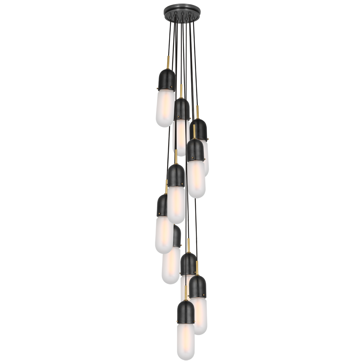 Junio 10-Light Pendant | Bronze and Brass | Frosted Glass
