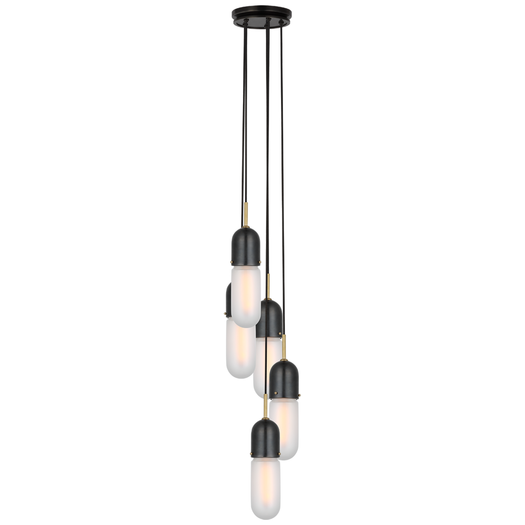 Junio 5-Light Pendant | Bronze and Brass | Frosted Glass