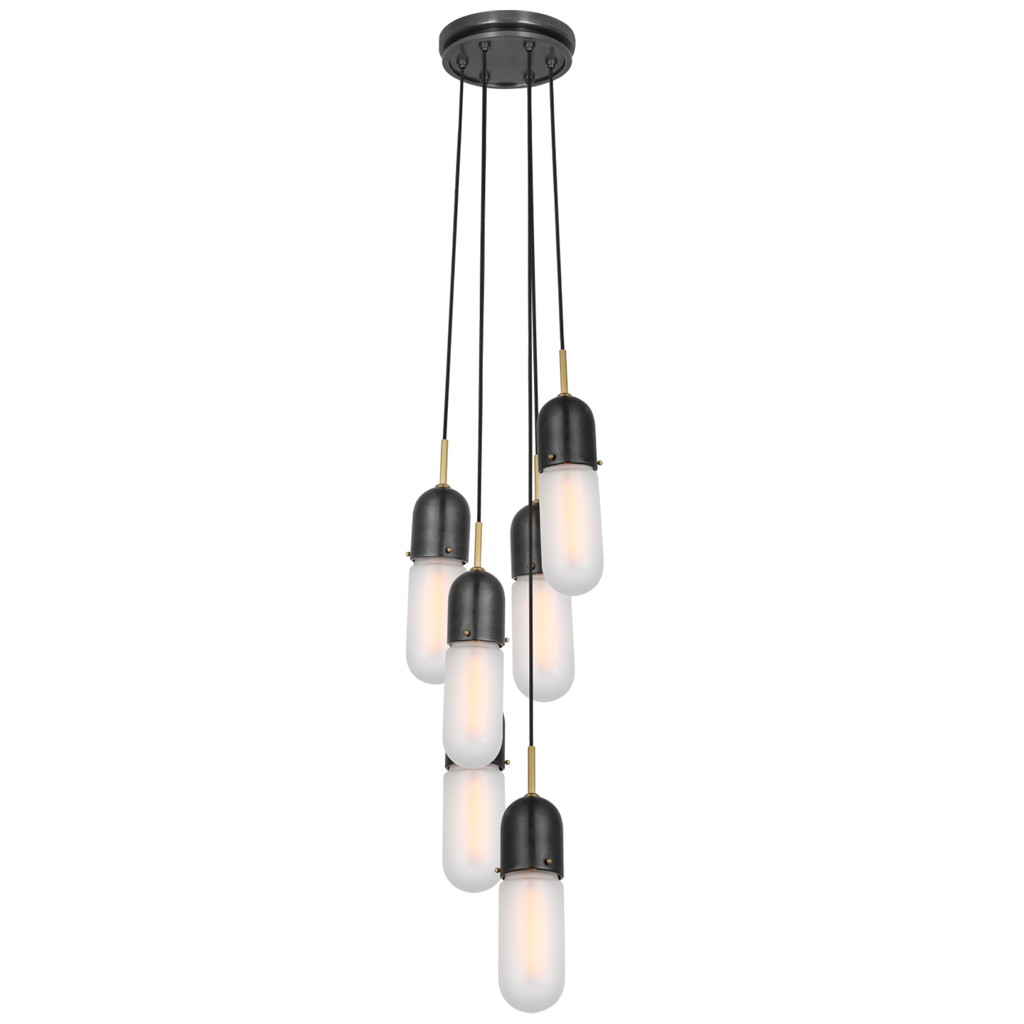 Junio 6-Light Pendant | Bronze and Brass | Frosted Glass