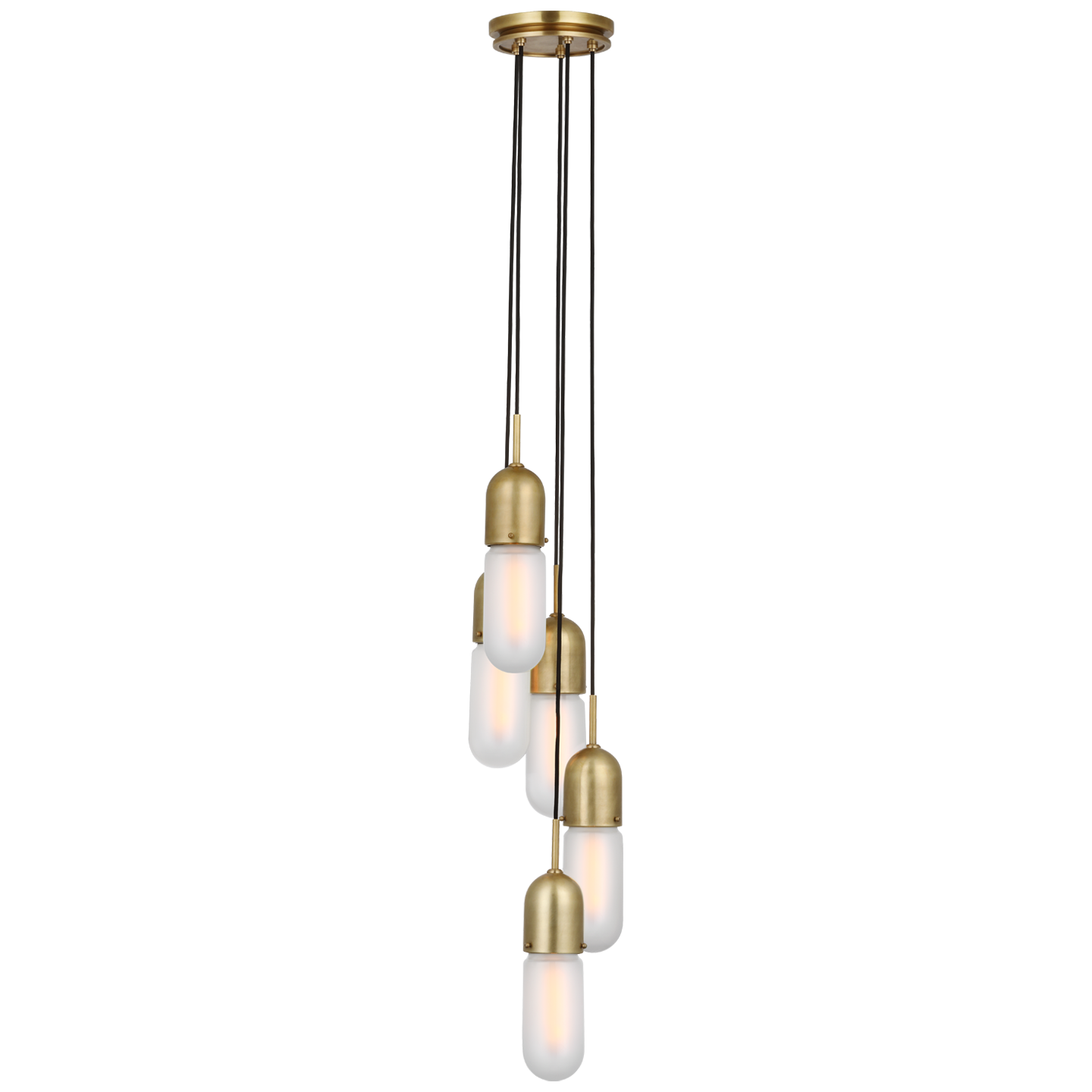 Junio 5-Light Pendant | Hand-Rubbed Antique Brass | Frosted Glass