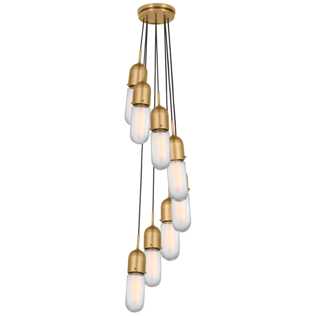 Junio 8-Light Pendant | Hand-Rubbed Antique Brass | Frosted Glass