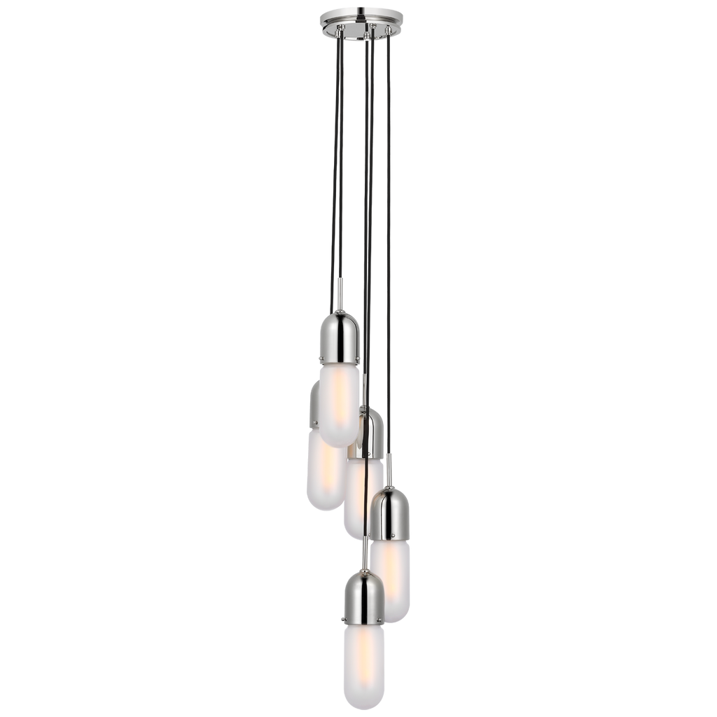 Junio 5-Light Pendant | Polished Nickel | Frosted Glass