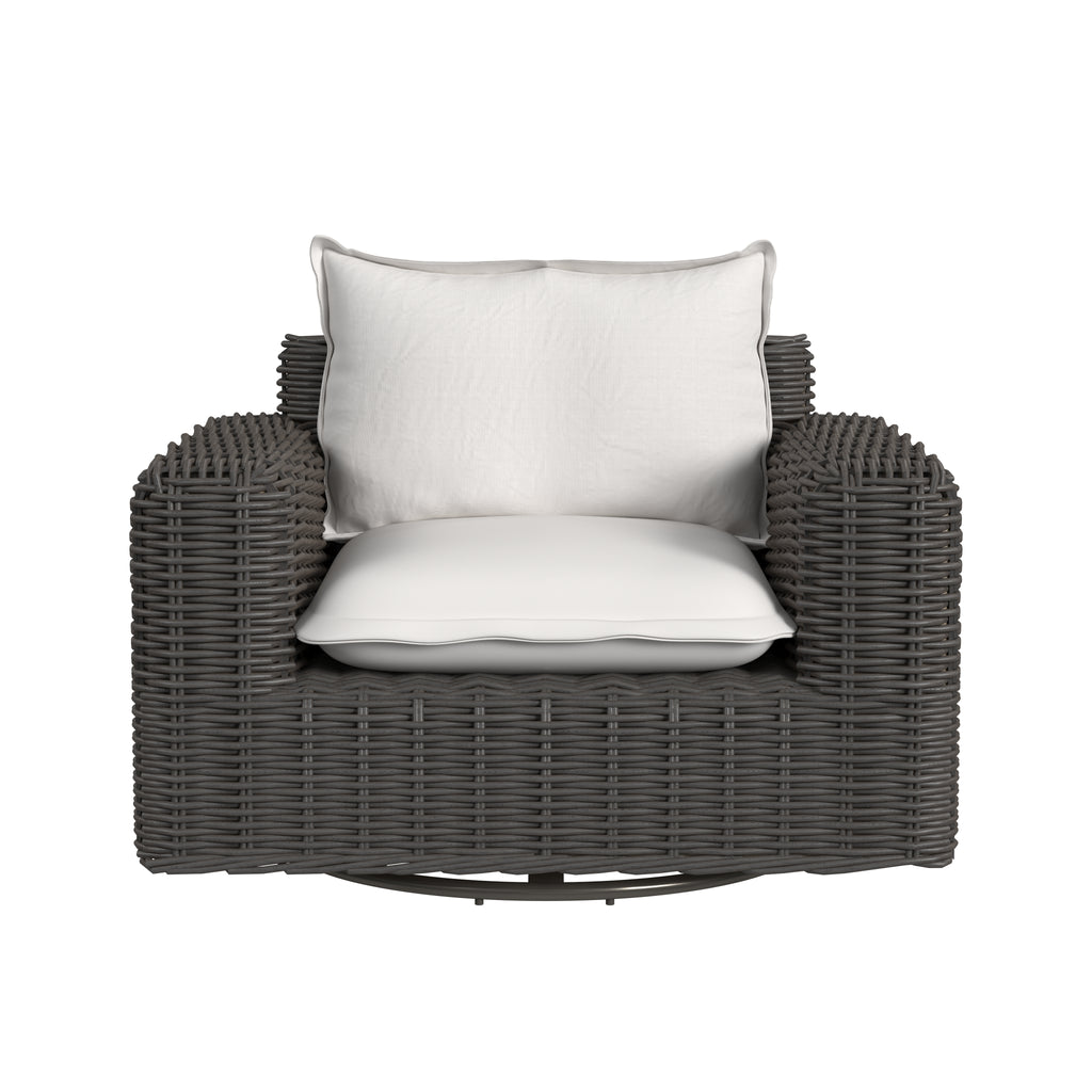 Cabo Oversized Swivel Club Chair in Soothe Pearl w/ Flange Welt